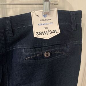 New JETT Jeans Mens size 38x34 Straight Fit Leg Trouser Dark Blue Jeans Stretch